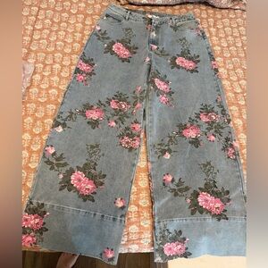 Entro Pink Floral Wide Leg Jeans